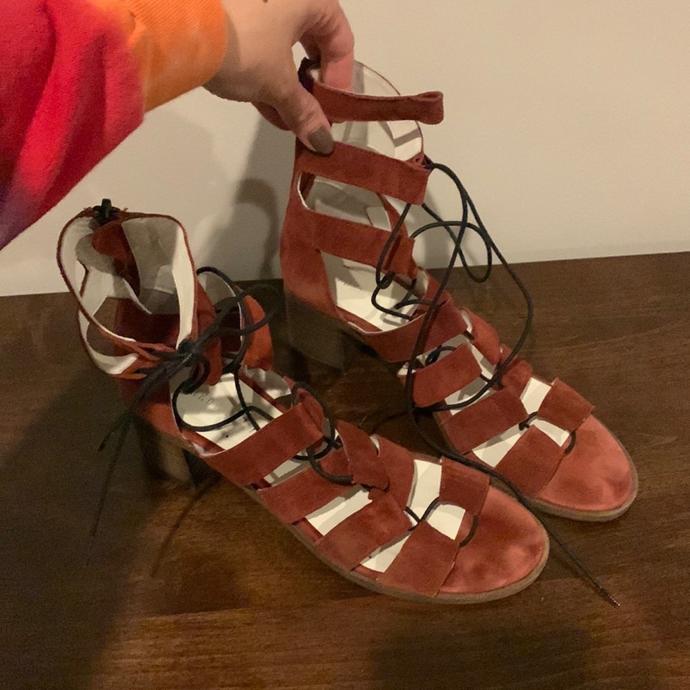 Freda Salvador wine red suede gladiator sandals